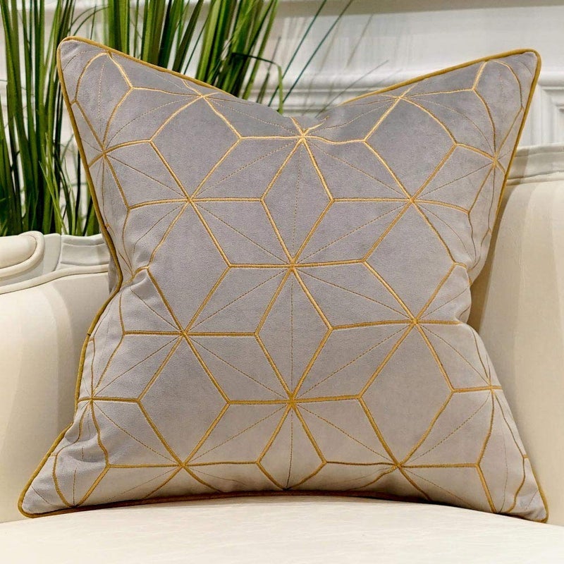 Avigers 20 x 20 Inches Grey Gold Plaid Cushion Case Luxury European Throw Pillow Cover Decorative Pillow for Couch Living Room Bedroom Car - Image 1